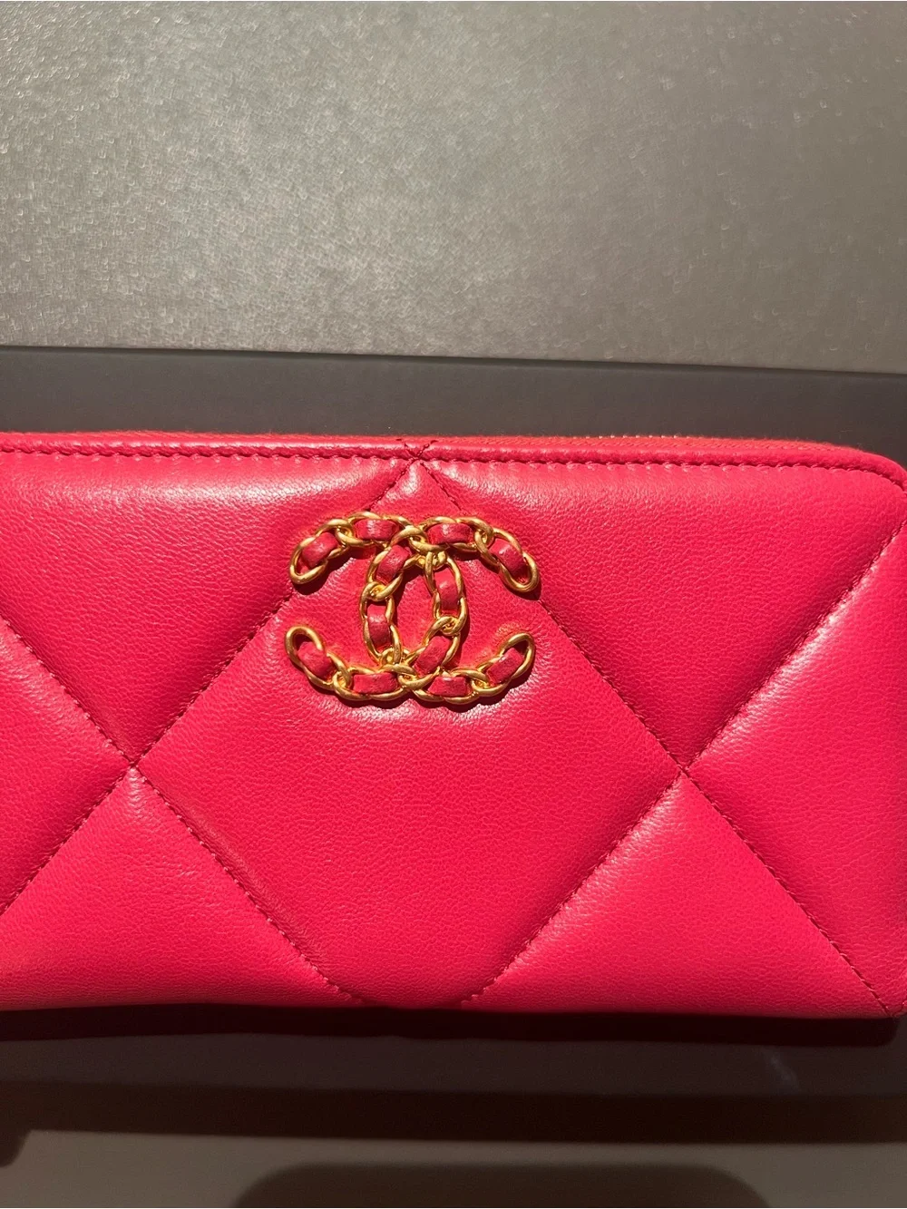 Chanel Quilted Chanel 19 Zip Around Wallet Pink in Lambskin with Gold hardware